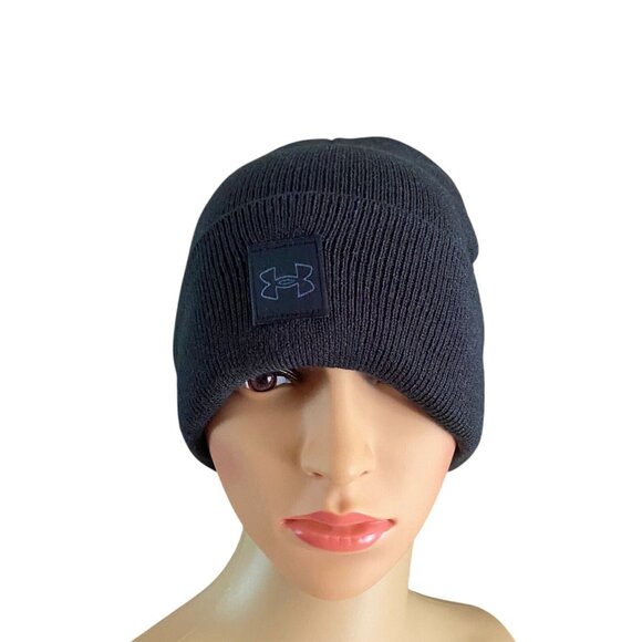 Under Armour Women's Wool Blend Black Beanie Hat Colder Conditions Leather Logo - Picture 1 of 16